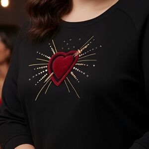 TORRID Sequin Heart Black Everyday Pullover Crew Sweater NWT‎ Size 2X